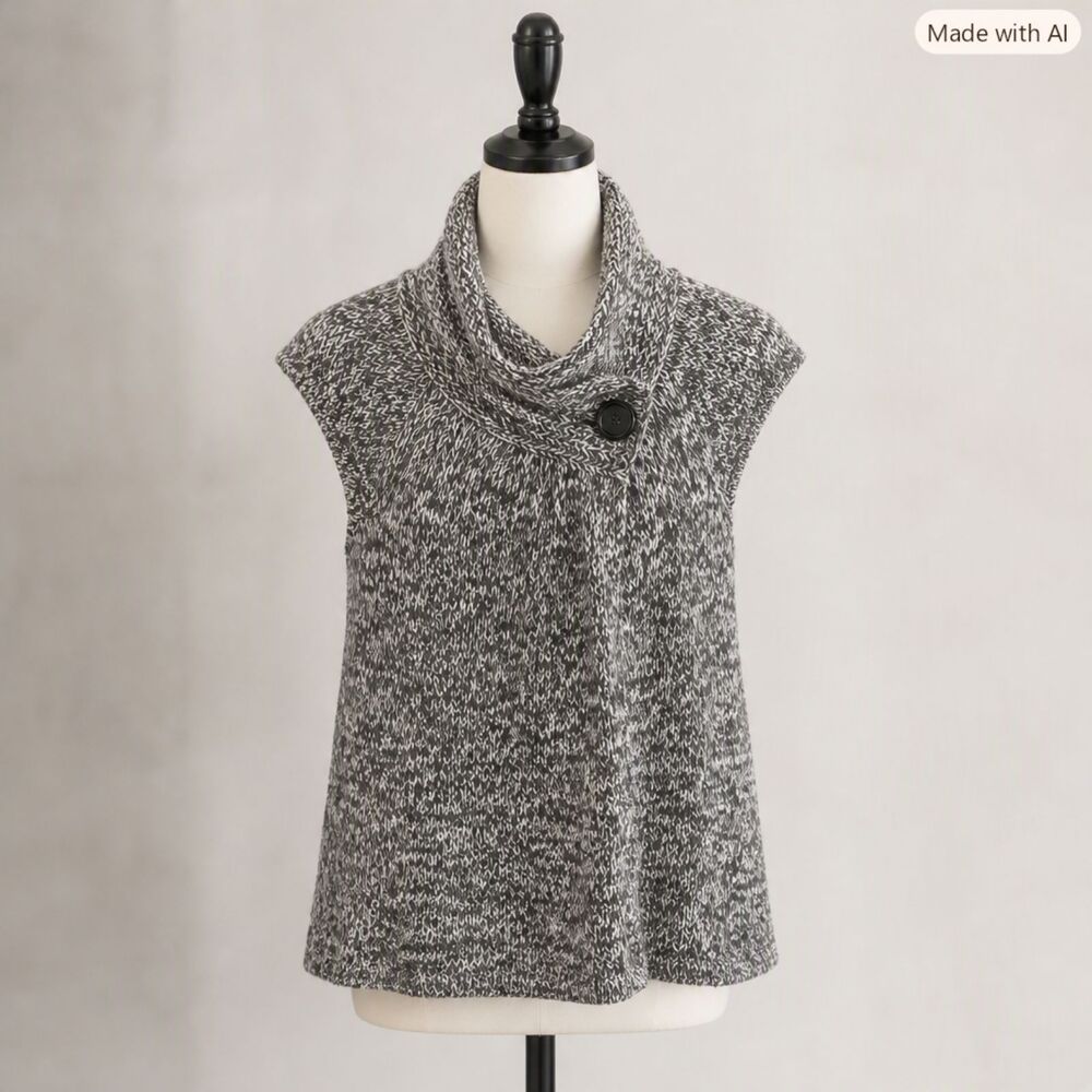 August Silk Black White Marled Knit Sweater Vest XL Two Button EUC